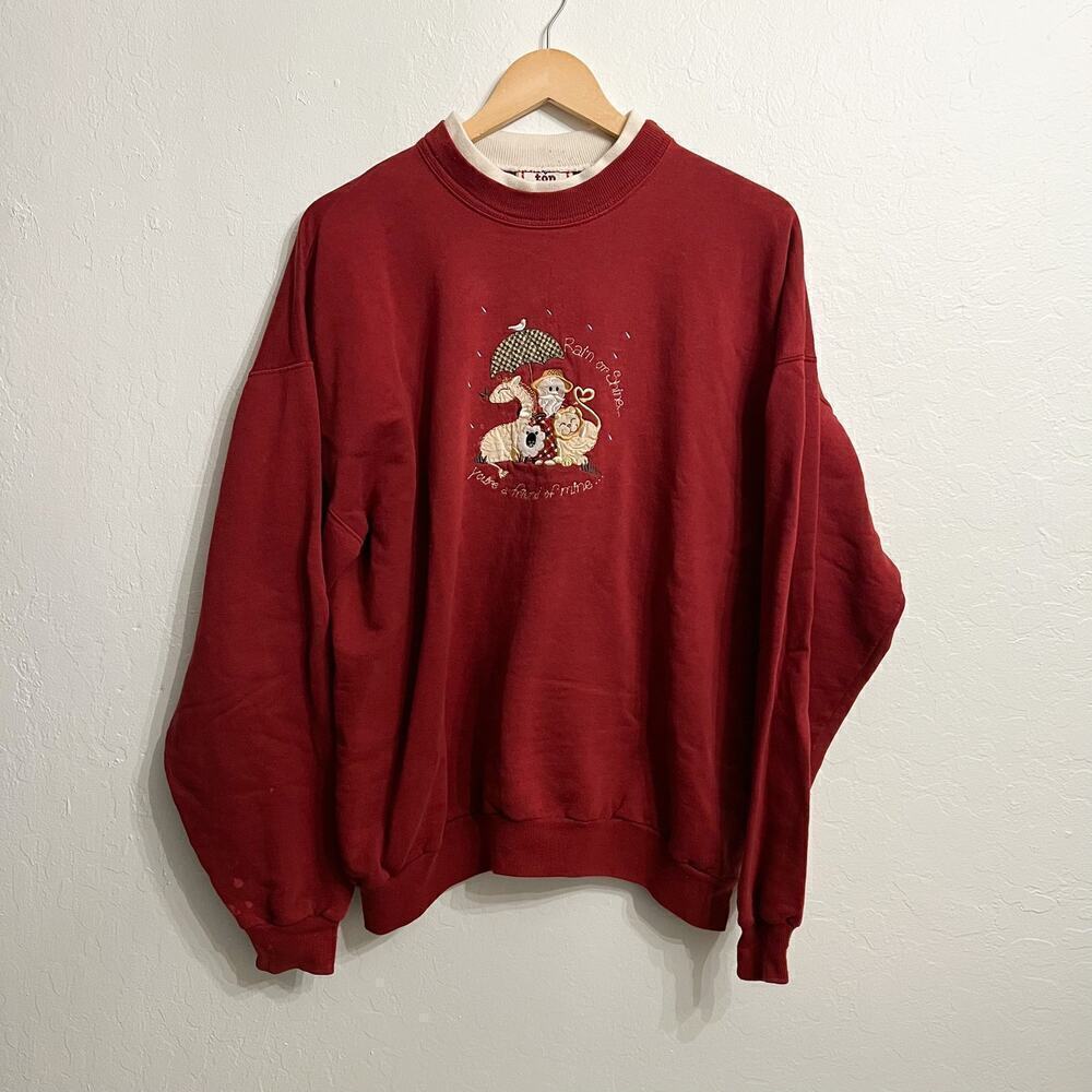 Vintage Top Stitch Grandma Burgundy Wine Sweatshirt Rain or Shine 1X XL Cottage